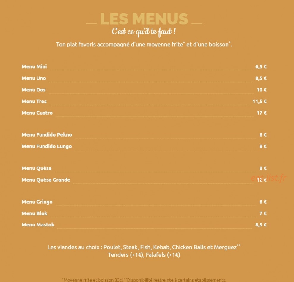 Master Tacos — carte page 1
