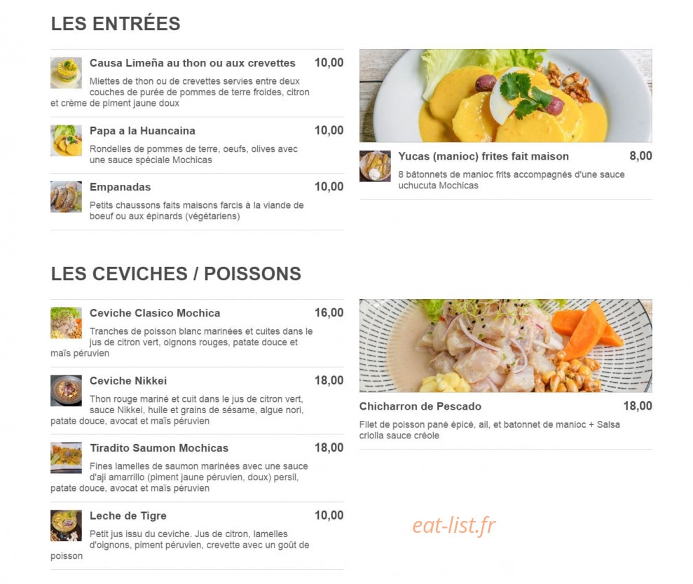 Mochicas Cafe — carte page 1