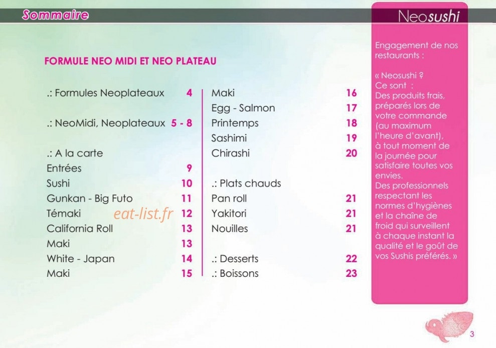 Neo Sushi — carte page 3