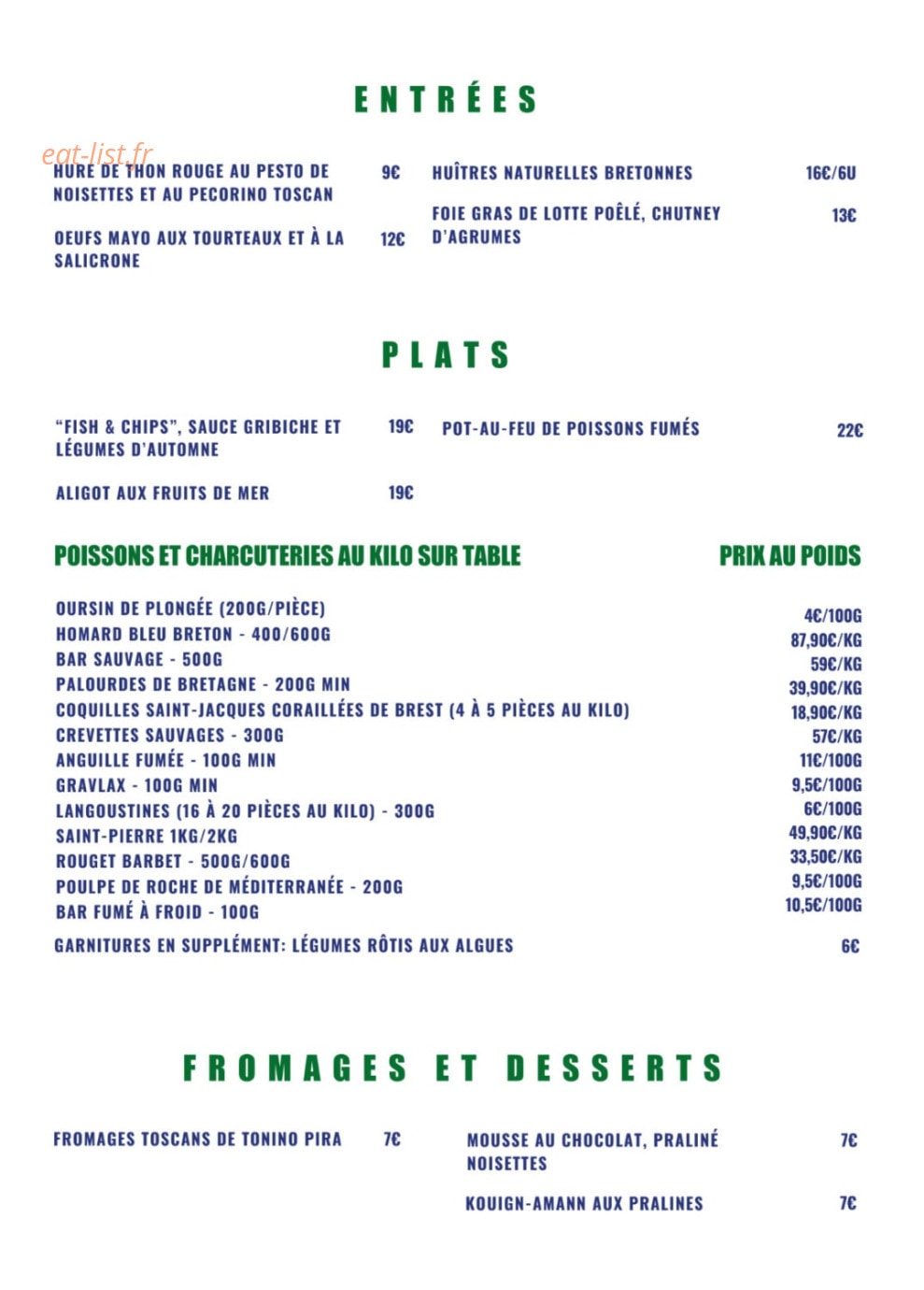 Carte et menu de Noé Atelier de la Mer à Lyon 3 — Les entrées, plats et desserts, ...