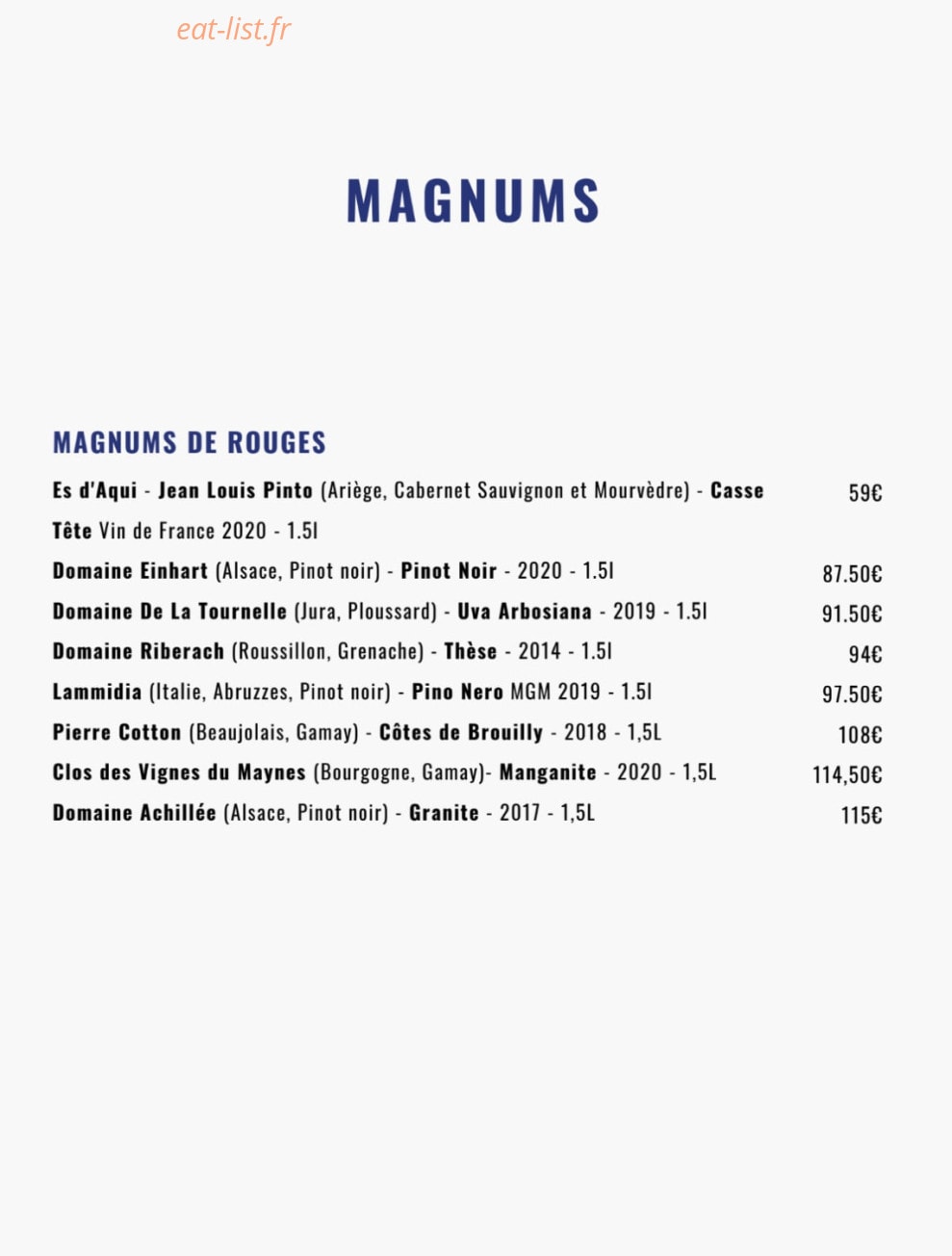 Carte et menu de Noé Atelier de la Mer à Lyon 3 — Magnums suite