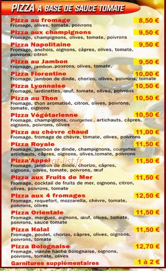 Pizz'Appel — carte page 1