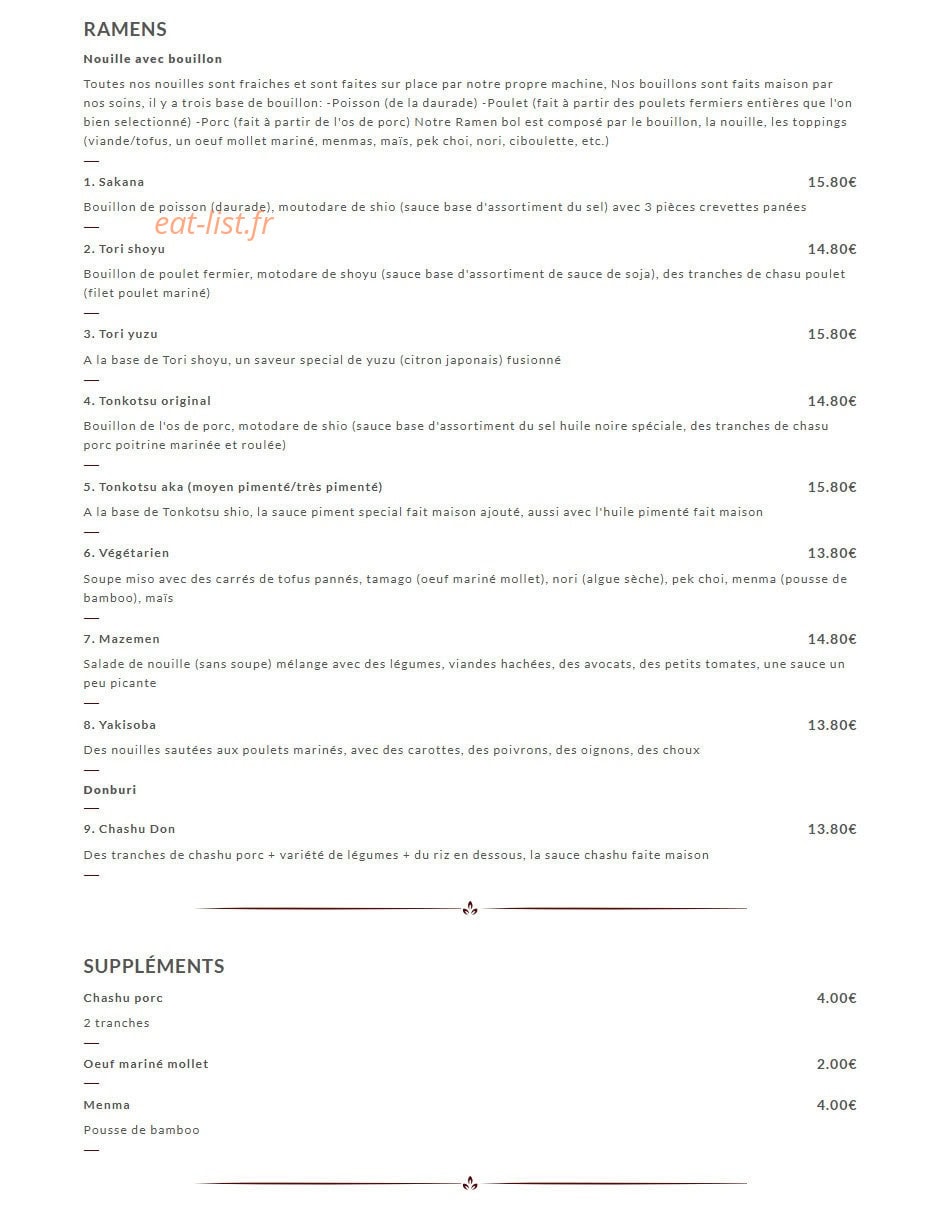 Ramen Katsuya — carte page 2