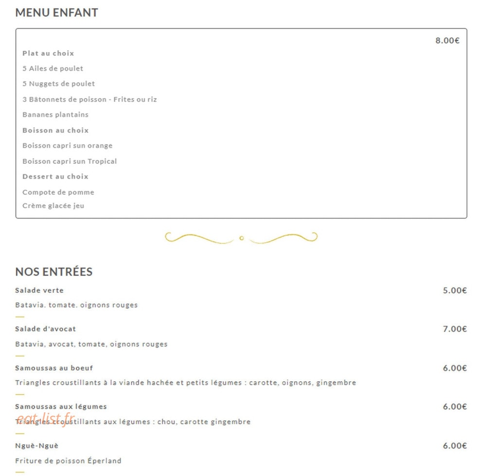 Restaurant Africana — carte page 1