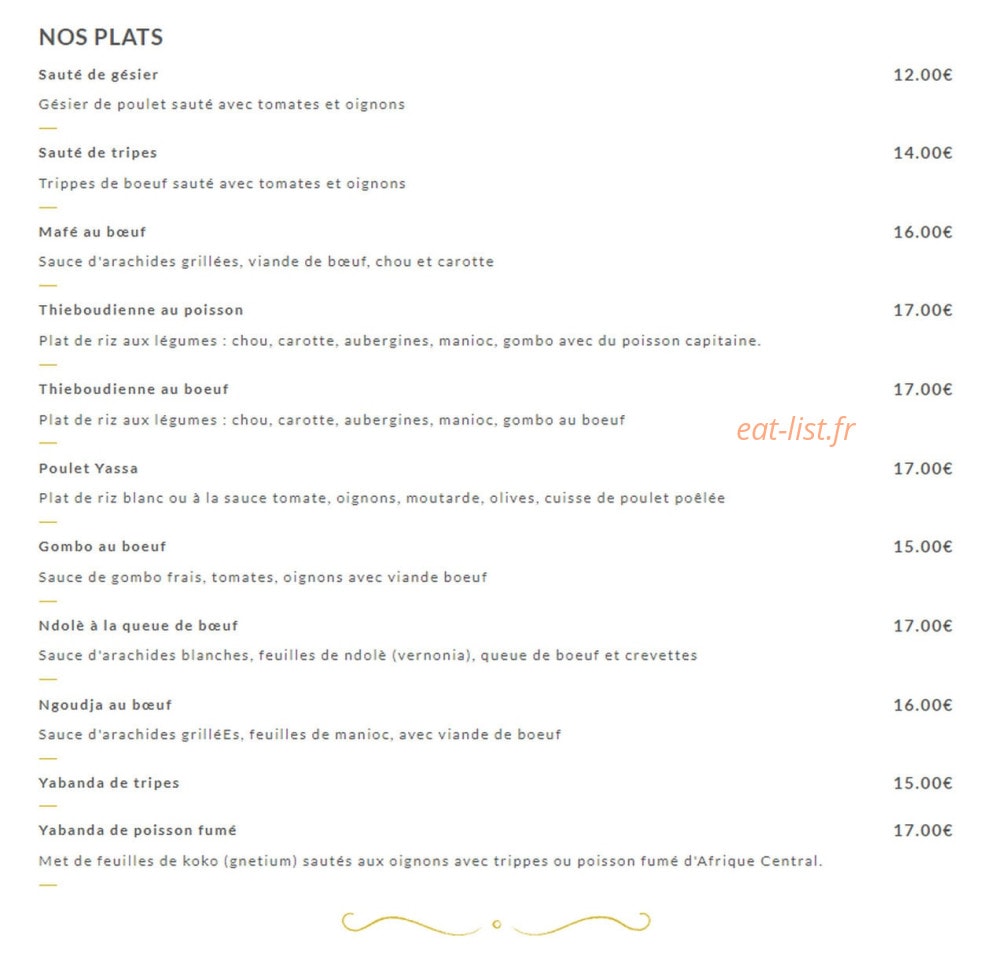 Restaurant Africana — carte page 3