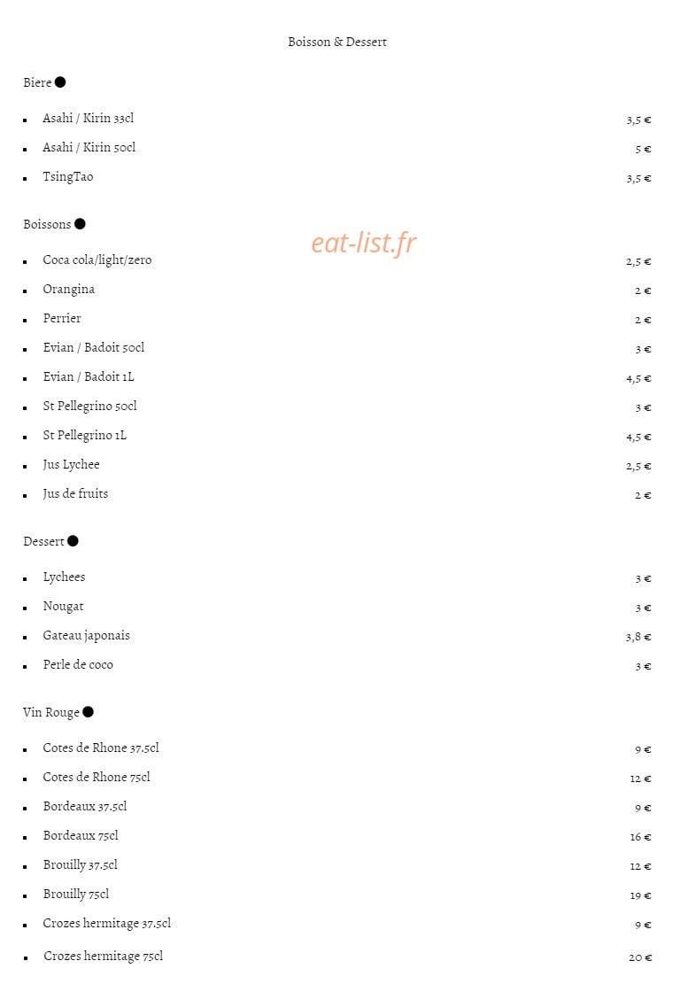 Tokyo restaurant — carte page 14