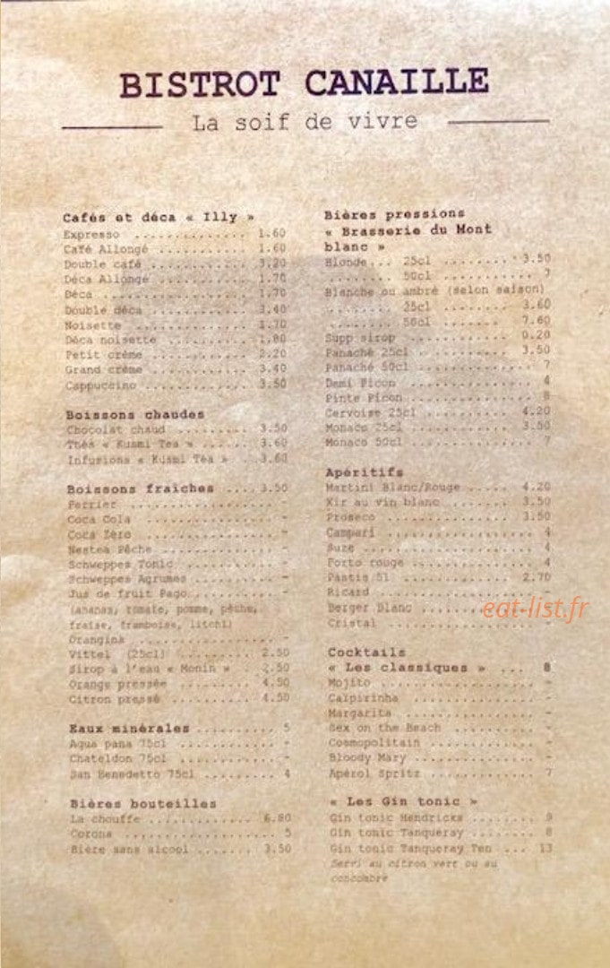 Bistrot Canaille — carte page 2