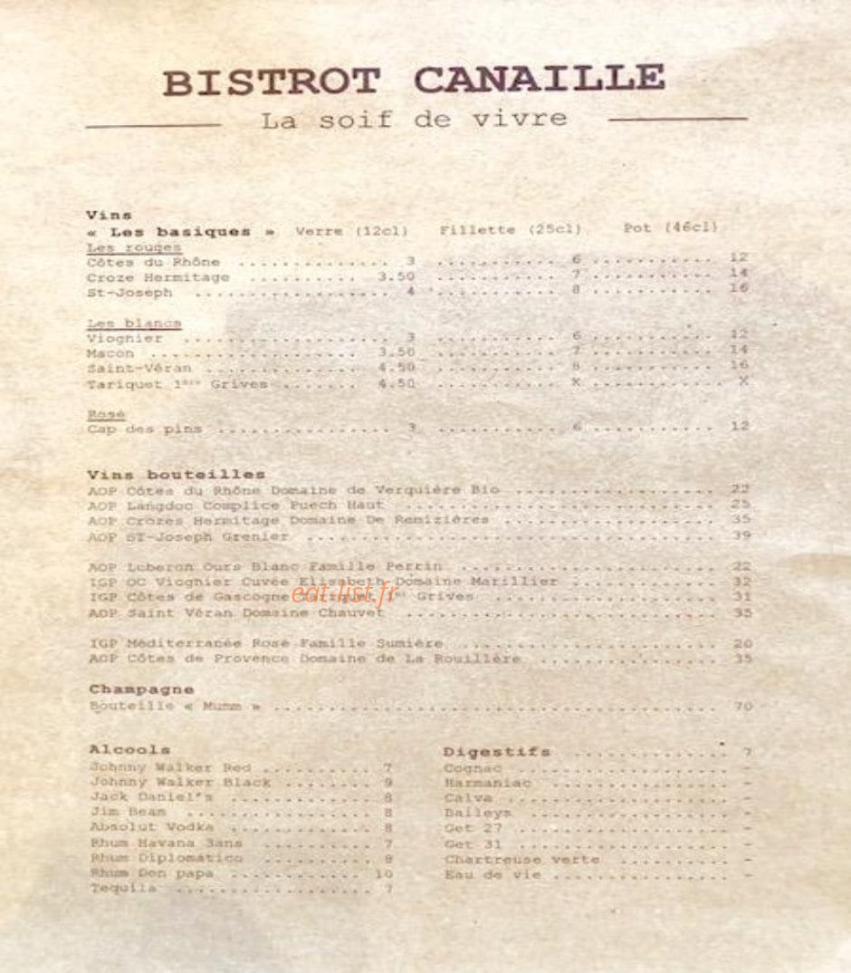 Bistrot Canaille — carte page 3