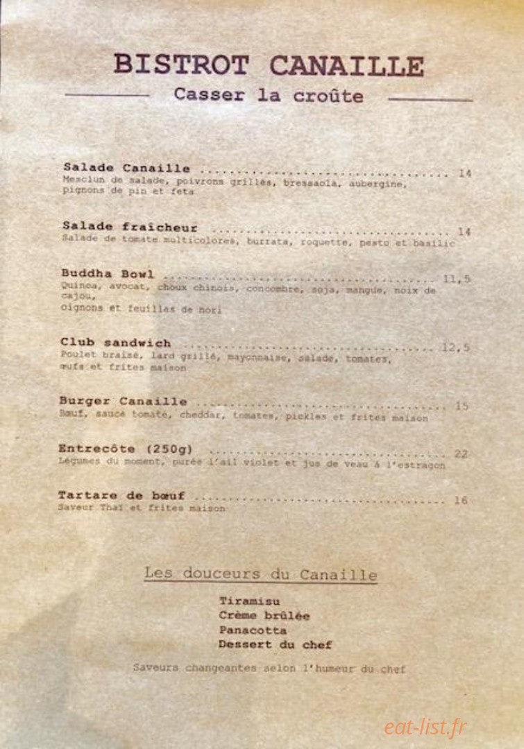 Bistrot Canaille — carte page 1