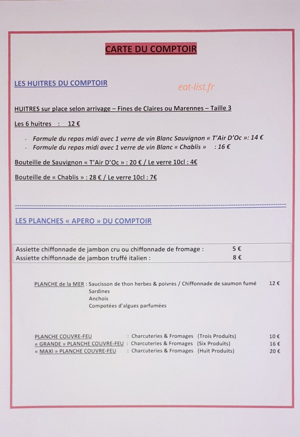 Comptoir Des Sens — carte page 1