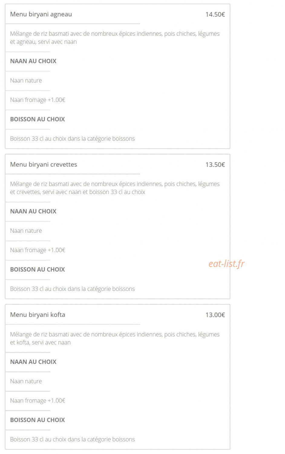 Croix Rousse Tandoori — carte page 17