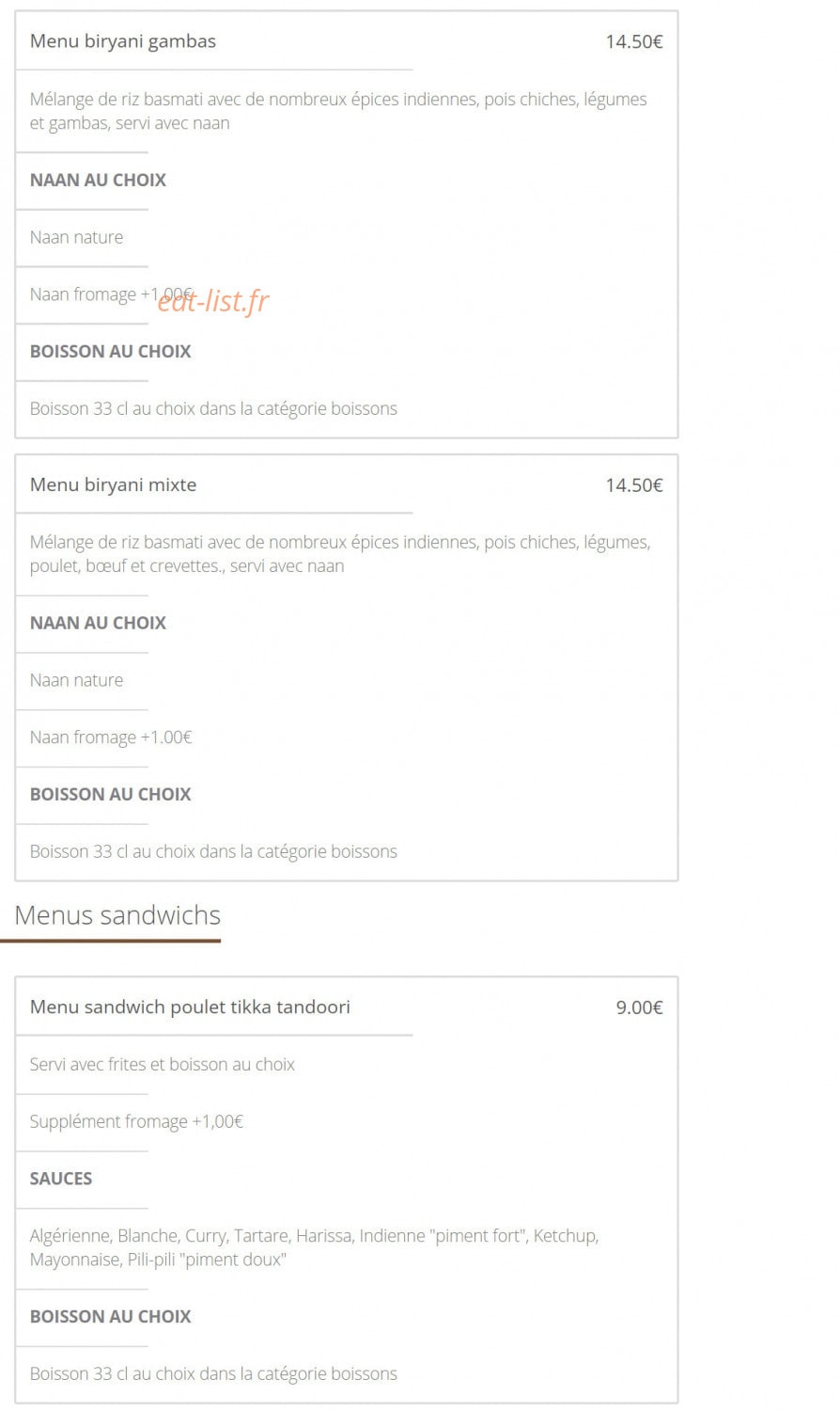 Croix Rousse Tandoori — carte page 18
