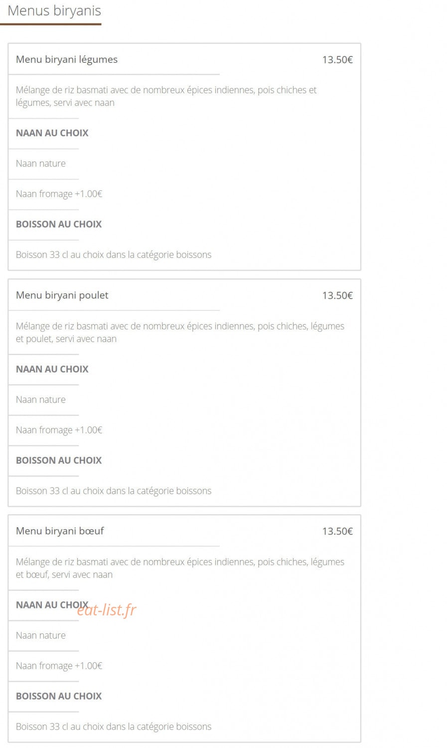 Croix Rousse Tandoori — carte page 16