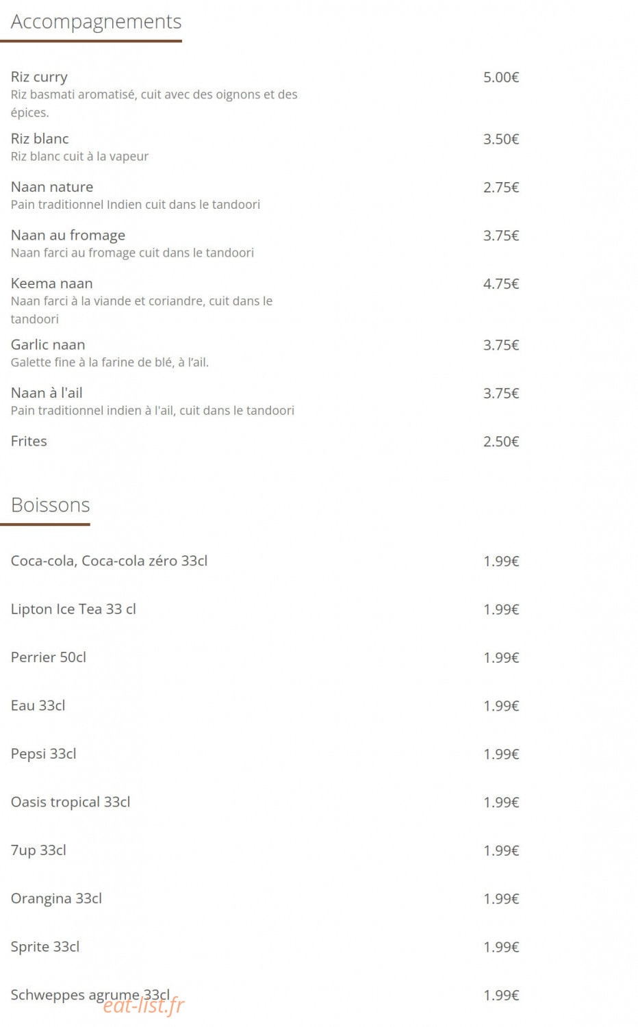 Croix Rousse Tandoori — carte page 20