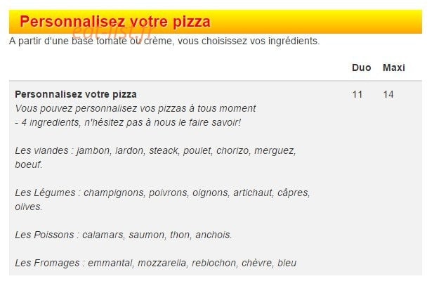 Pizz Délice — carte page 1