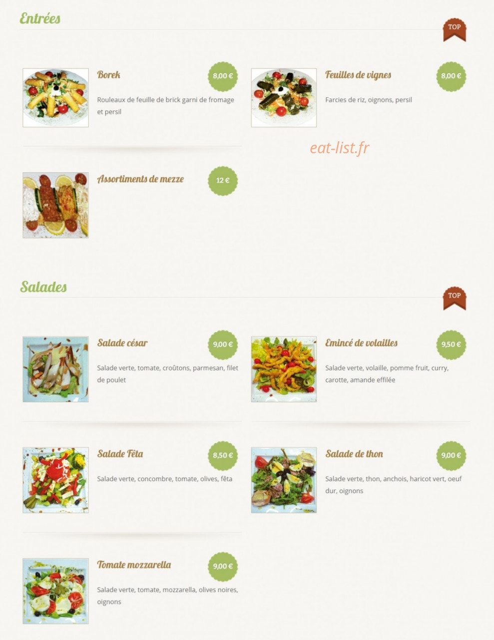 Restaurant de l'angle — carte page 1