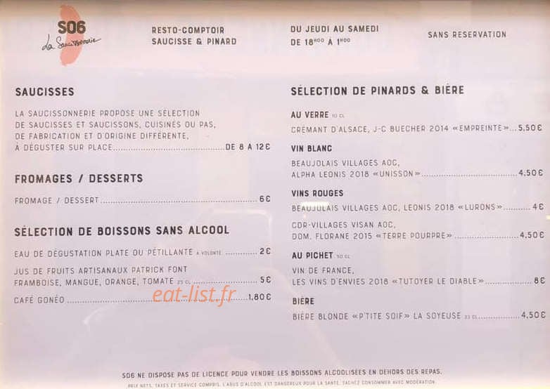 SO6 La Saucissonnerie — carte page 1