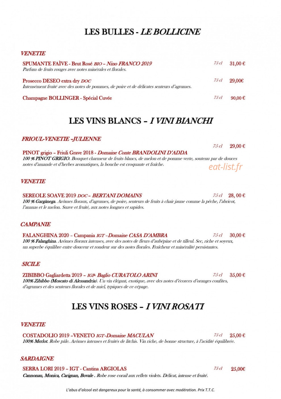 Zibibbo Ristorante — carte page 3