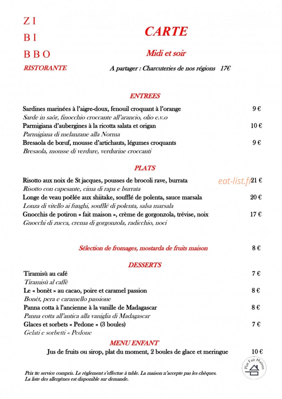 Zibibbo Ristorante — carte page 2