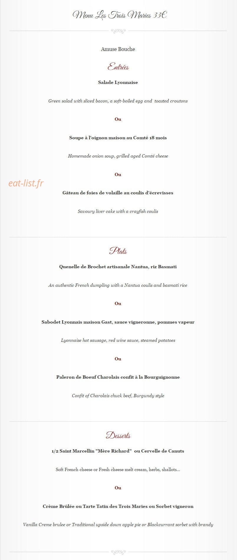Aux Trois Maries — carte page 2