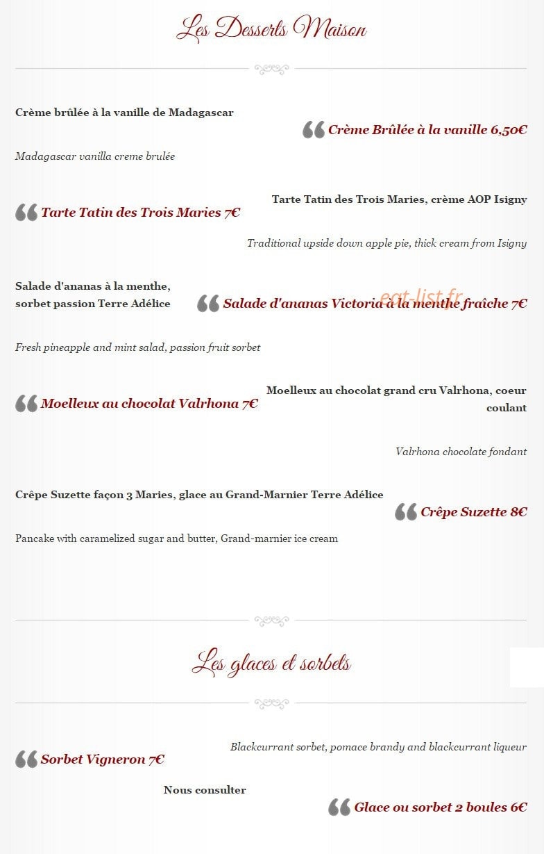 Aux Trois Maries — carte page 8