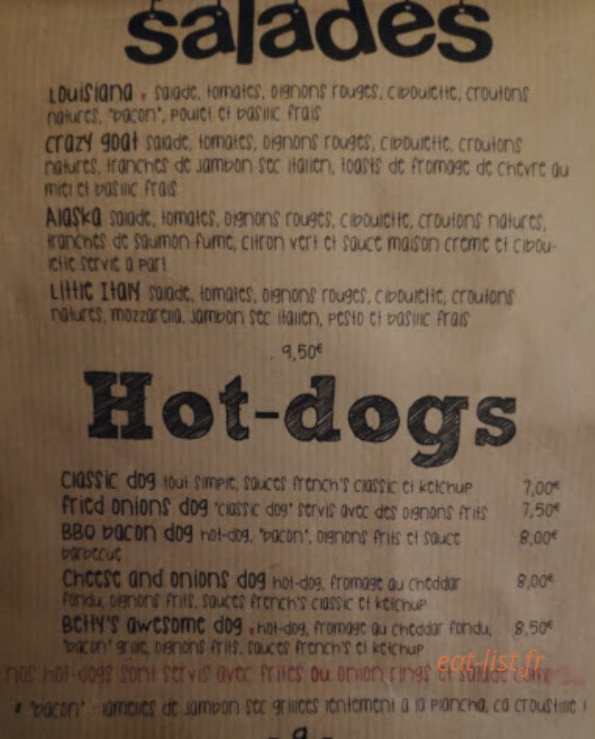 Betty's Bar — carte page 1