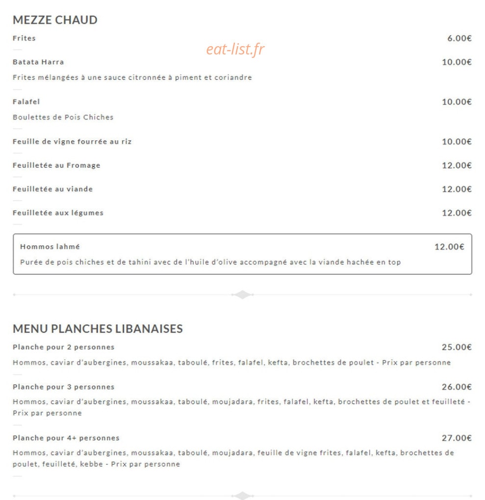 Beyrouth Kitchen — carte page 2