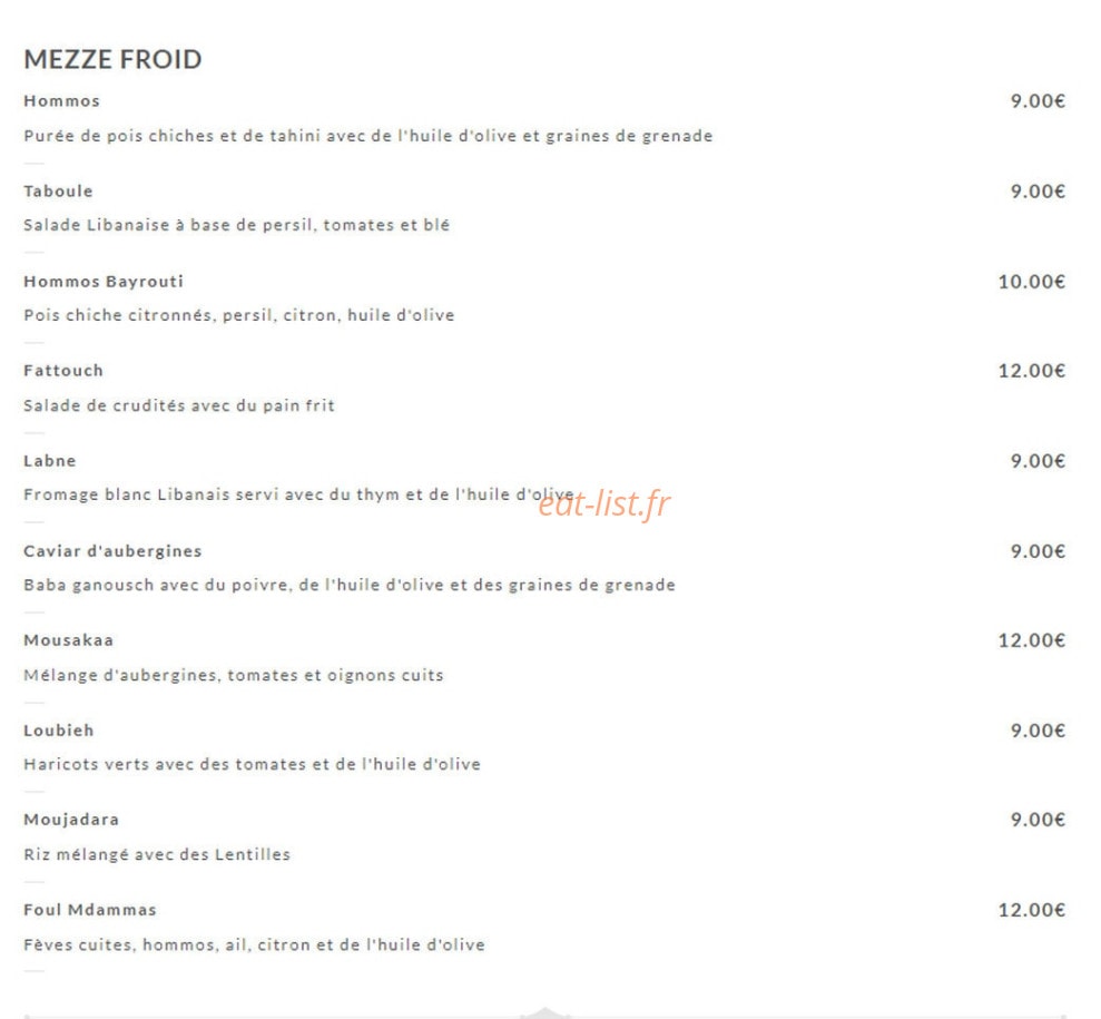 Beyrouth Kitchen — carte page 1