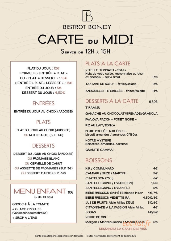 Bistrot Bondy — carte page 1