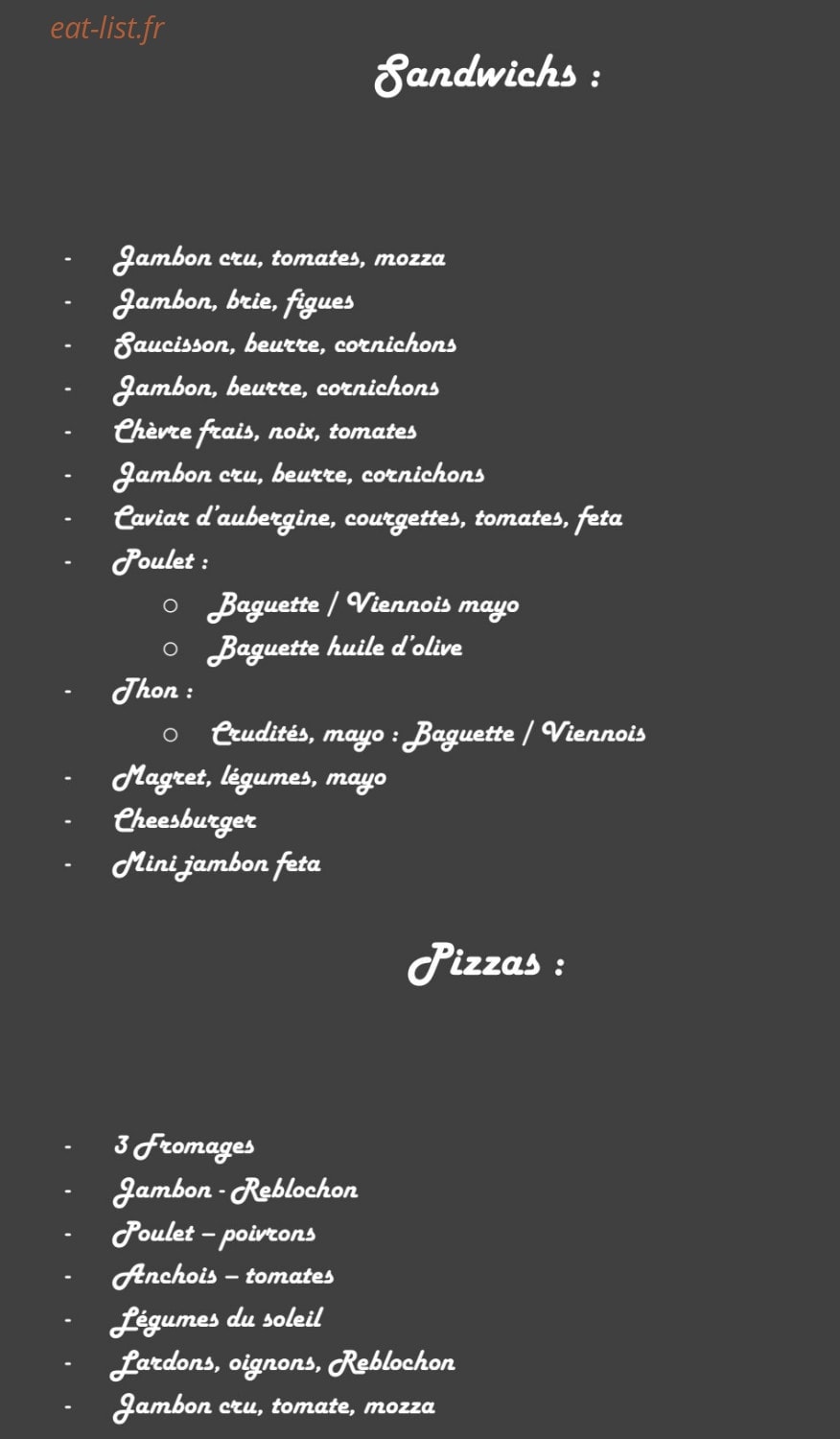 Boulangerie du Palais — carte page 1