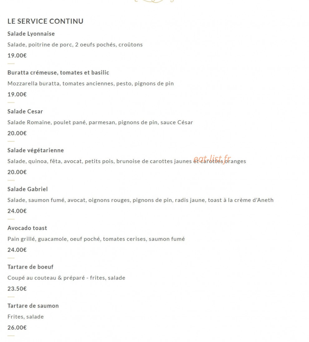 Brasserie Gabriel — carte page 2