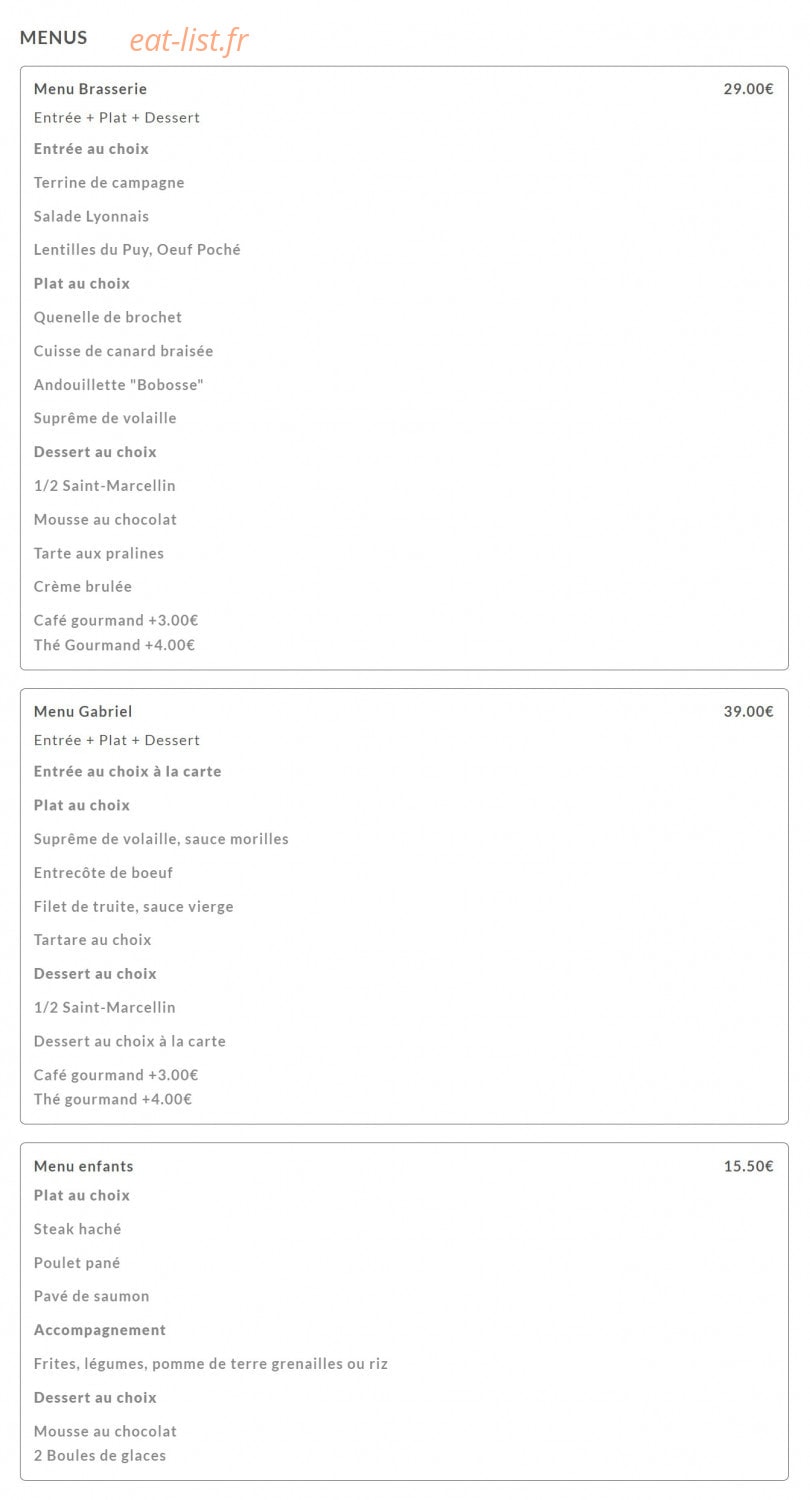 Brasserie Gabriel — carte page 3