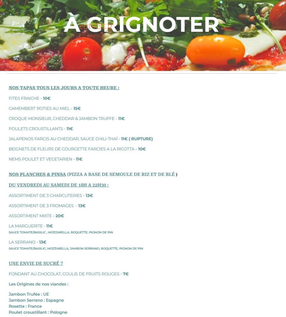 Cactus Bar — carte page 1