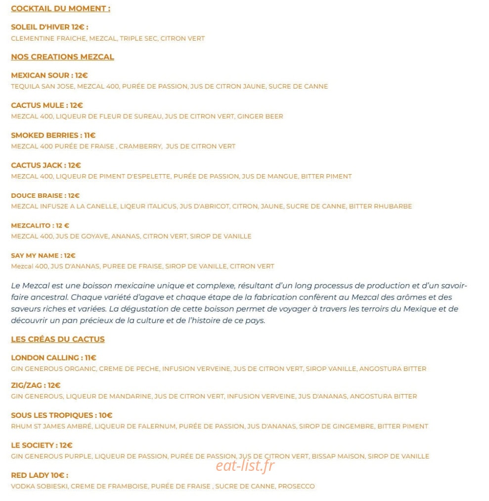 Cactus Bar — carte page 2