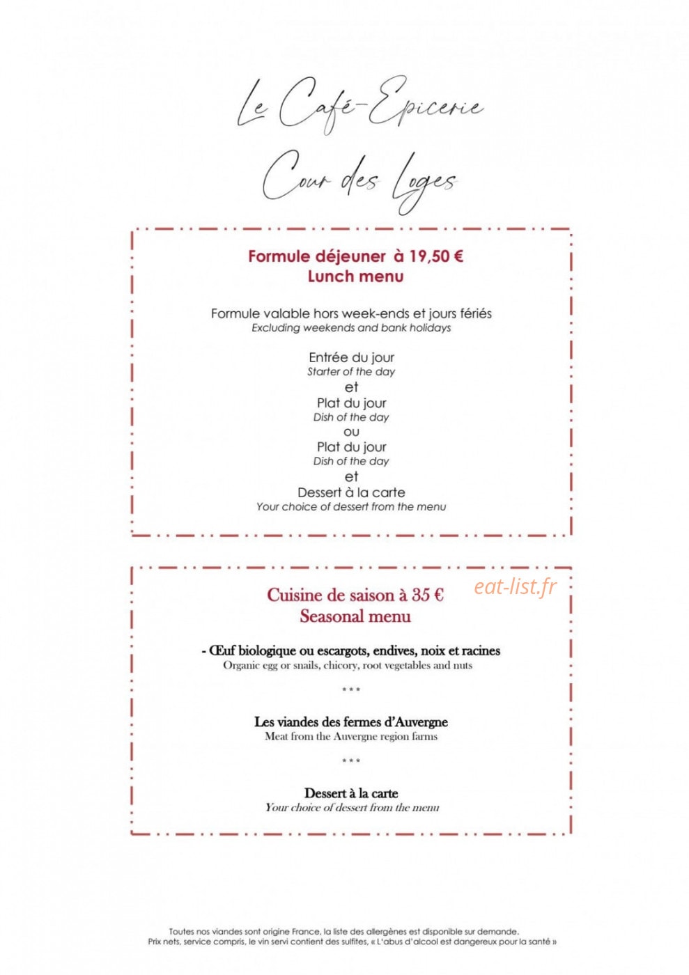 Café Épicerie — carte page 1