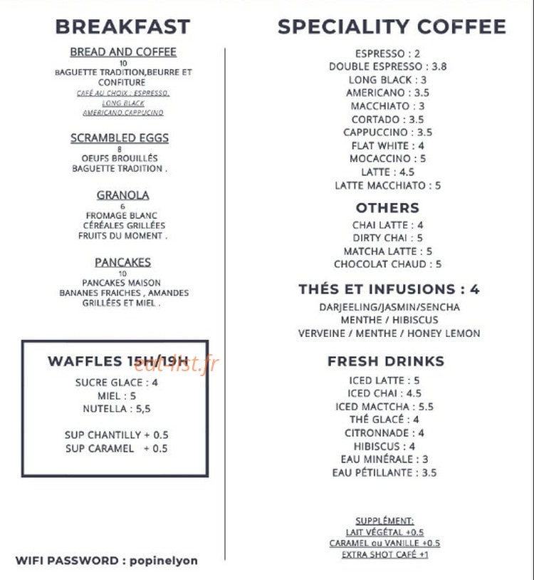 Café popine — carte page 1
