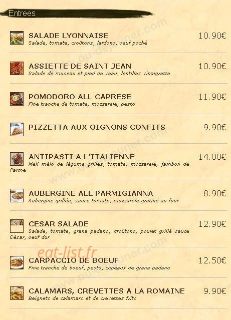 Giovany's Ristorante — carte page 1
