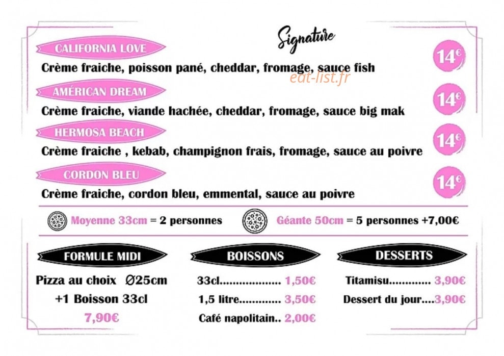 Hermosa Pizza — carte page 4