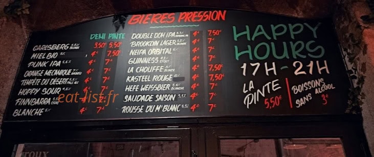 James Beer House — carte page 1
