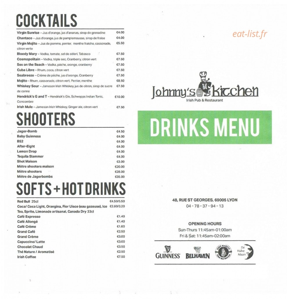 Johnny's Kitchen — carte page 3