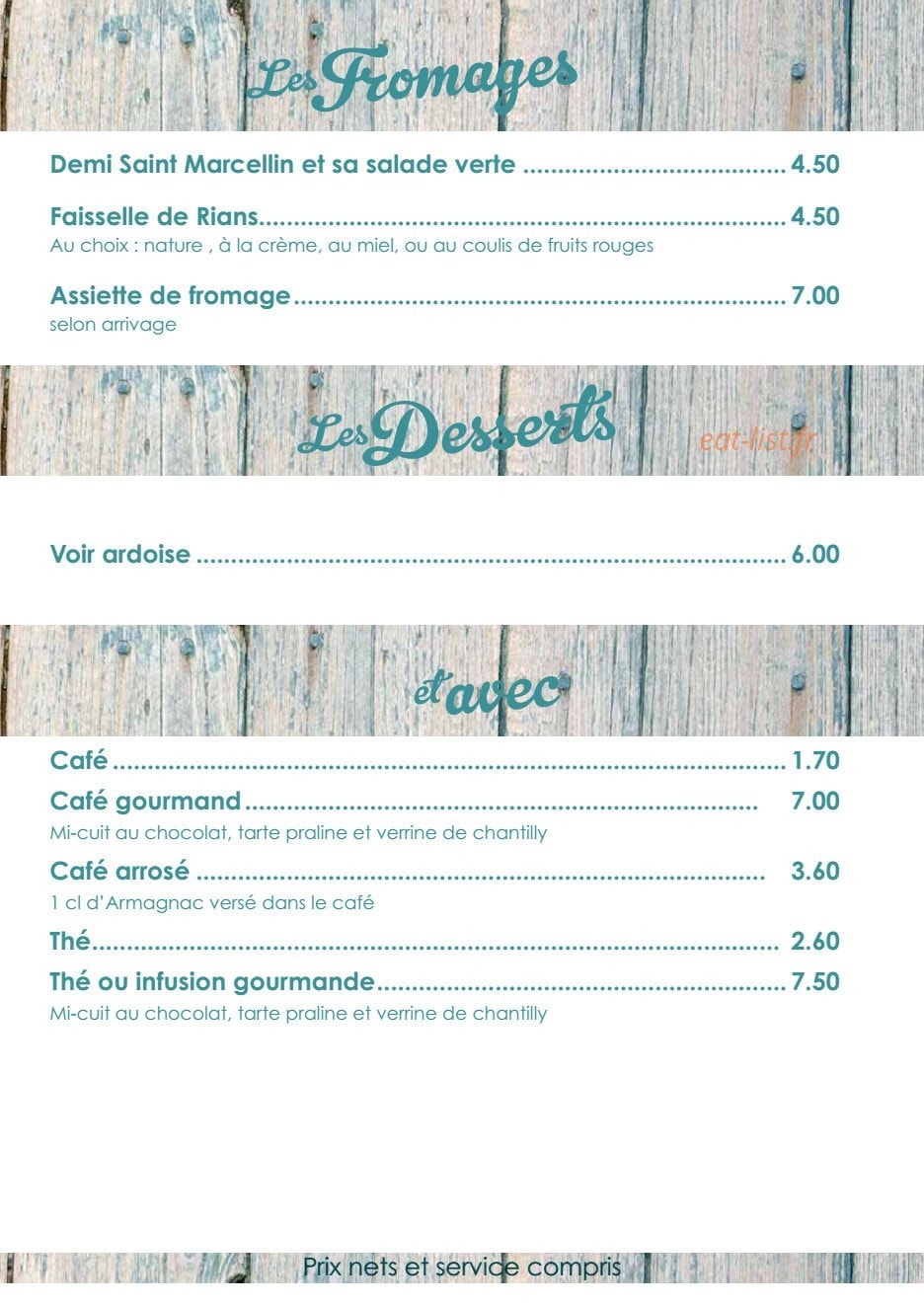 La Petite Auberge — carte page 5