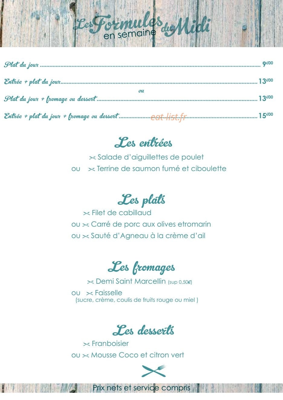 La Petite Auberge — carte page 1