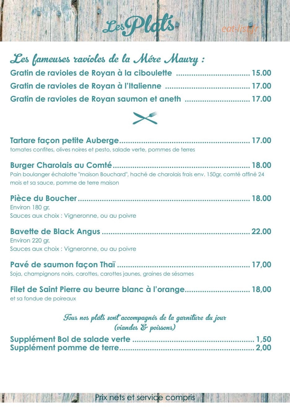 La Petite Auberge — carte page 4