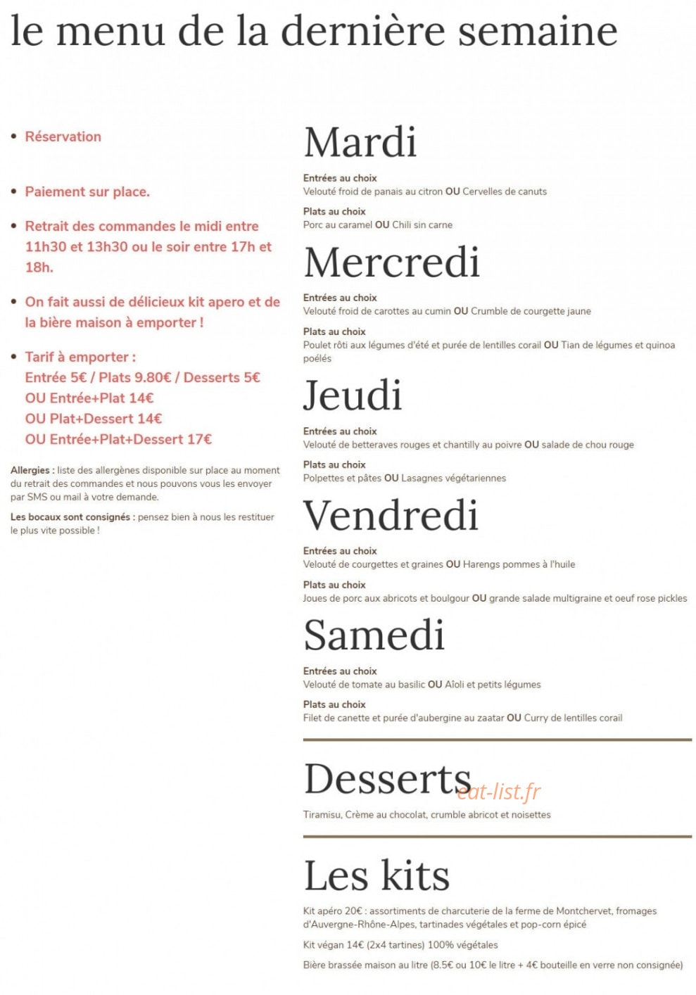 Le Bistrot Nicéphore — carte page 1