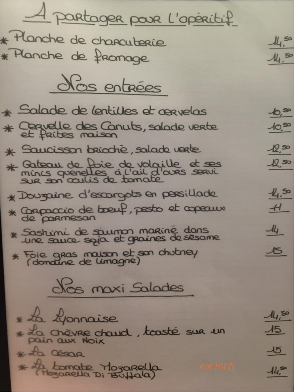 Le Petit Bouchon de la Place — carte page 1