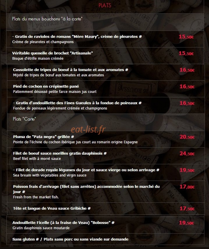 Les Fines Gueules — carte page 2