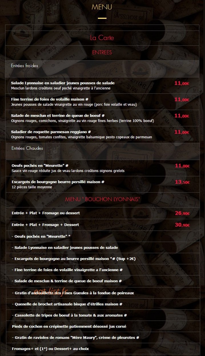 Les Fines Gueules — carte page 1