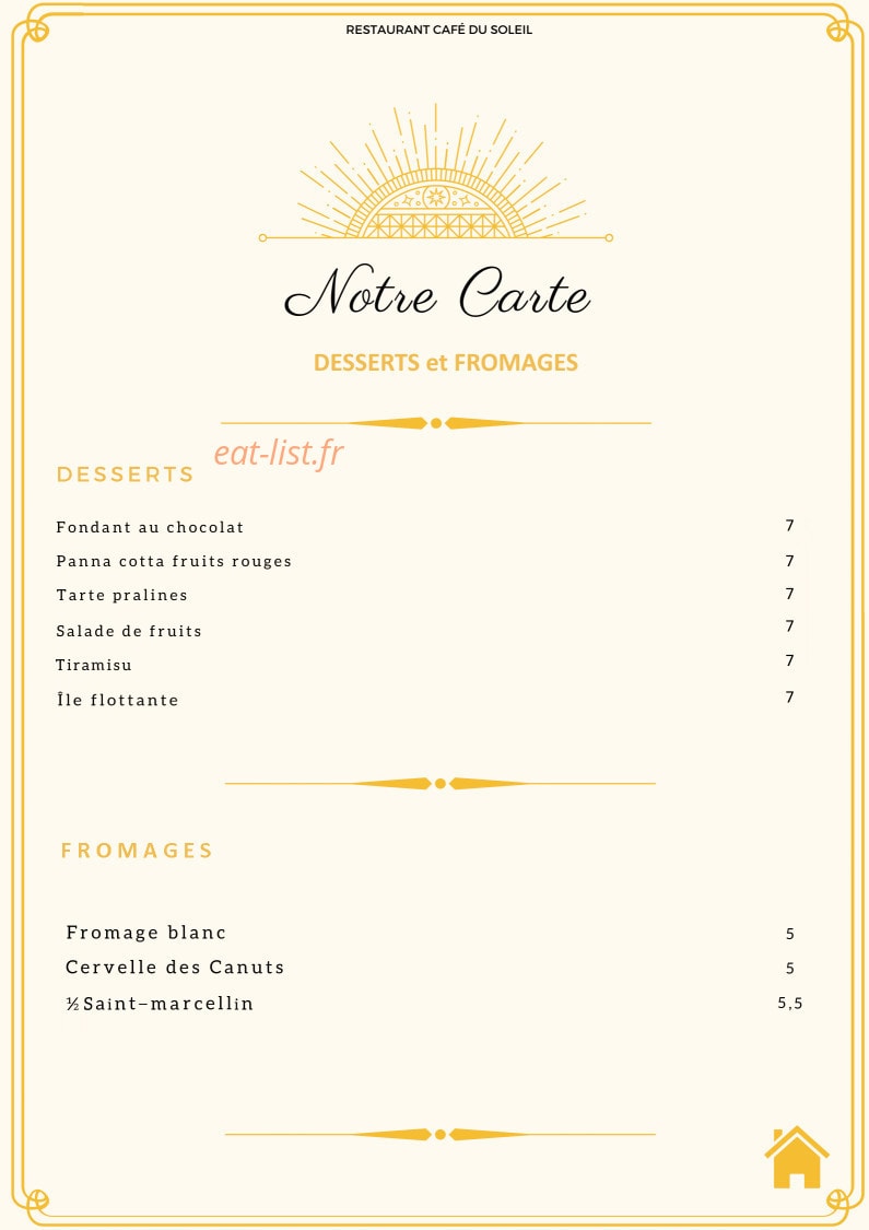 Restaurant Café du Soleil — carte page 5
