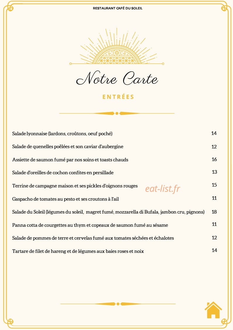 Restaurant Café du Soleil — carte page 3