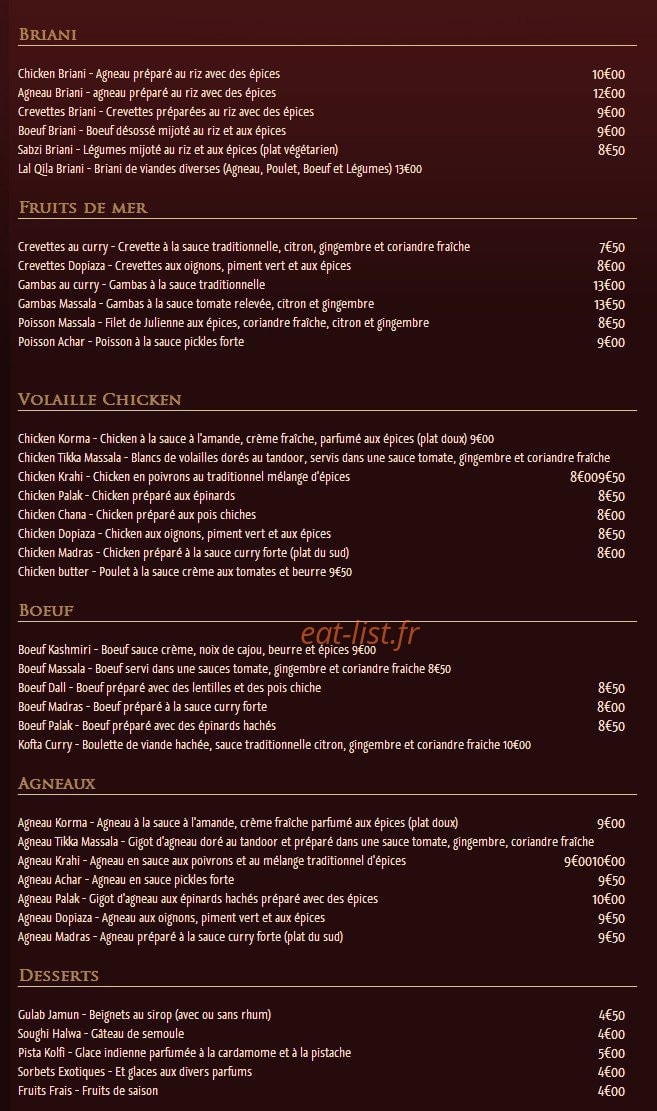 Restaurant Lal Qila — carte page 2